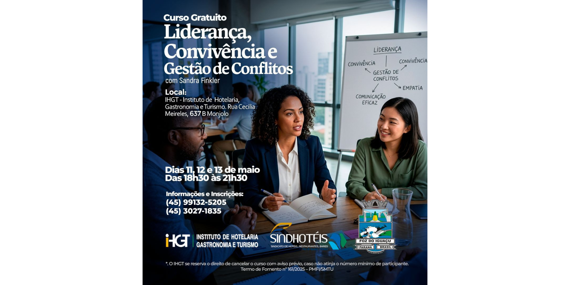 IHGT abre inscrições para curso gratuito de liderança e gestão de conflitos em Foz