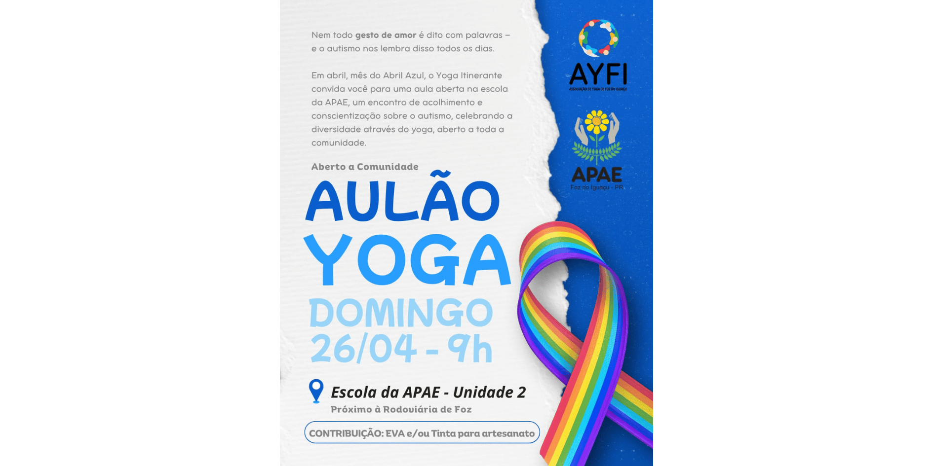 Yoga Itinerante promove aula solidária e conscientização sobre o autismo em Foz do Iguaçu